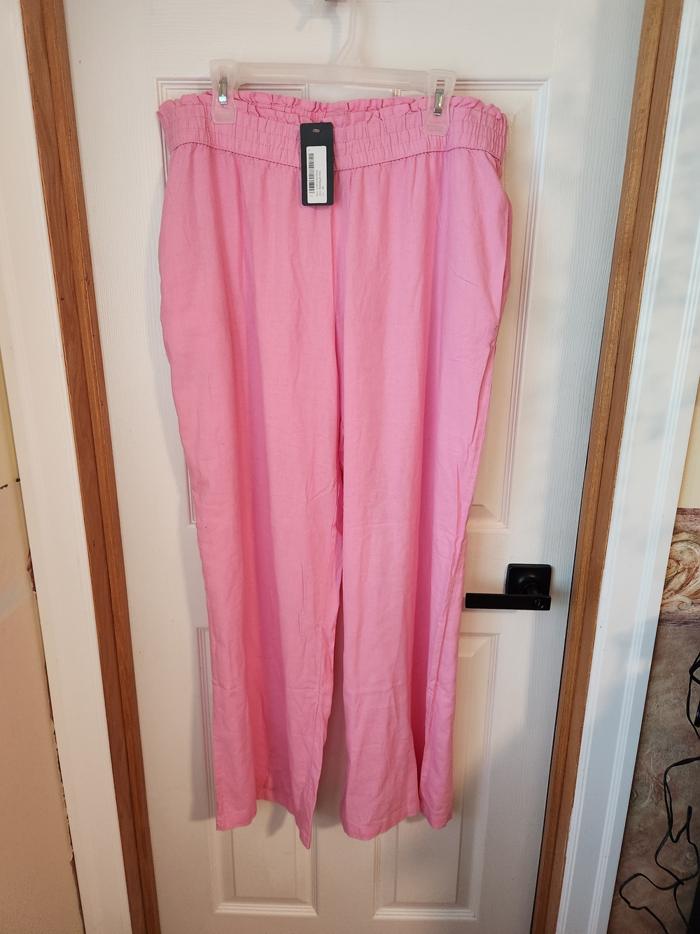 Pink Wide-Leg Elastic-Waist Trousers